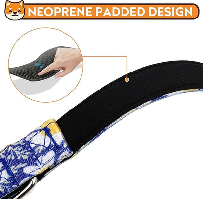 Reflective Dog Collar, Adjustable Soft Neoprene Padded Nylon Pet Collars with Buckle for Puppy and Small Dogs, Cats, Small Daisies Blue,L