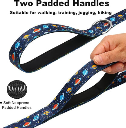 4ft Dog Leash with Two Padded Handles, Heavy Duty Strong Nylon Pet Leash with Soft Neoprene Handle for Small Medium Large Dogs, Blue Space