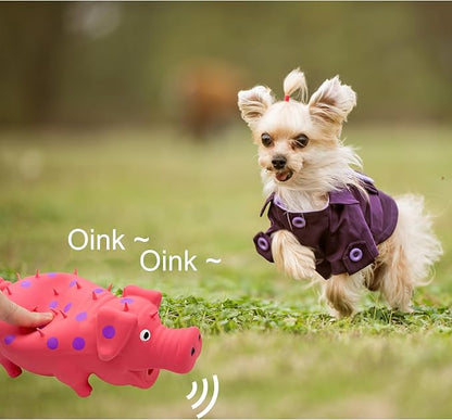 Andiker Dog Squeaky Toy, Dots Latex Dogs Chew Toys with a Oinks Sound Squeaker Grunting Pig Dog Toy Durable Self Play 8" Dogs Squeeze Toy for Dental Biting Chasing to Kill Boring Time (Pink)