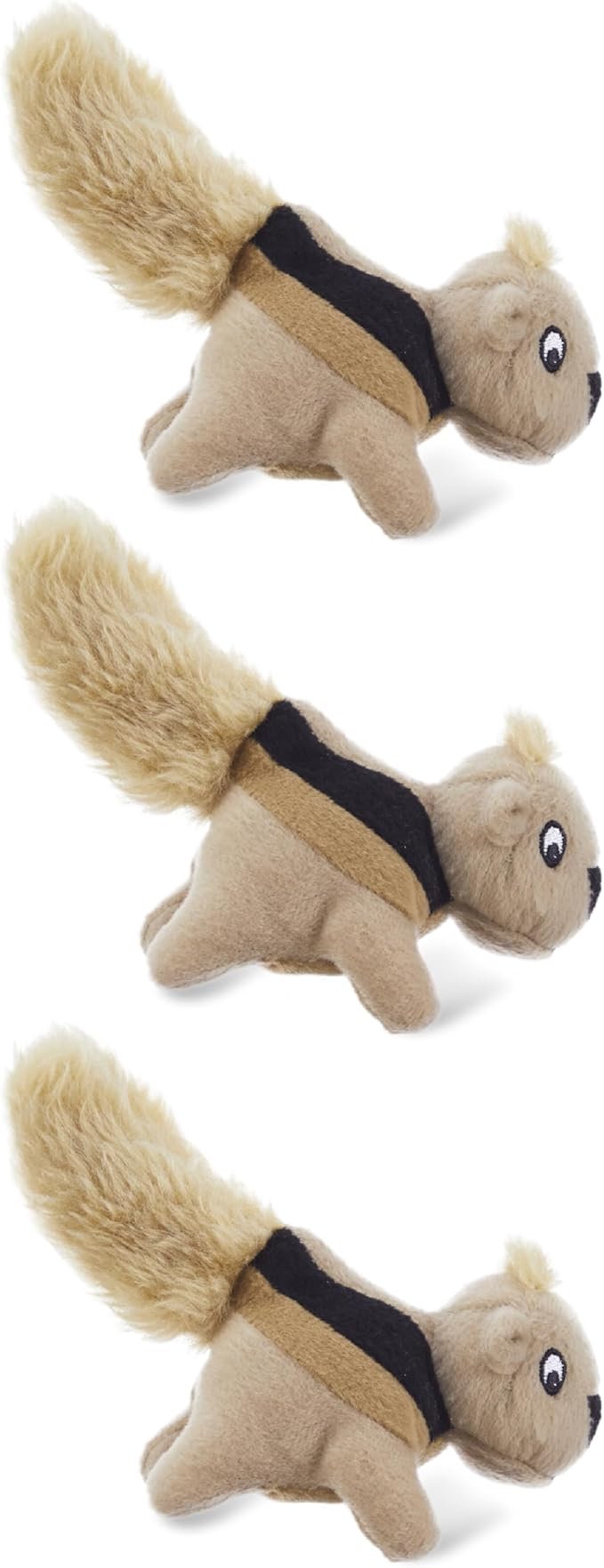 Outward Hound Squeakin’ Squirrels – 3‑Pack Plush Squeaky Dog Toys for Puppies, Small Dogs & Hide-A-Squirrel Replacements
