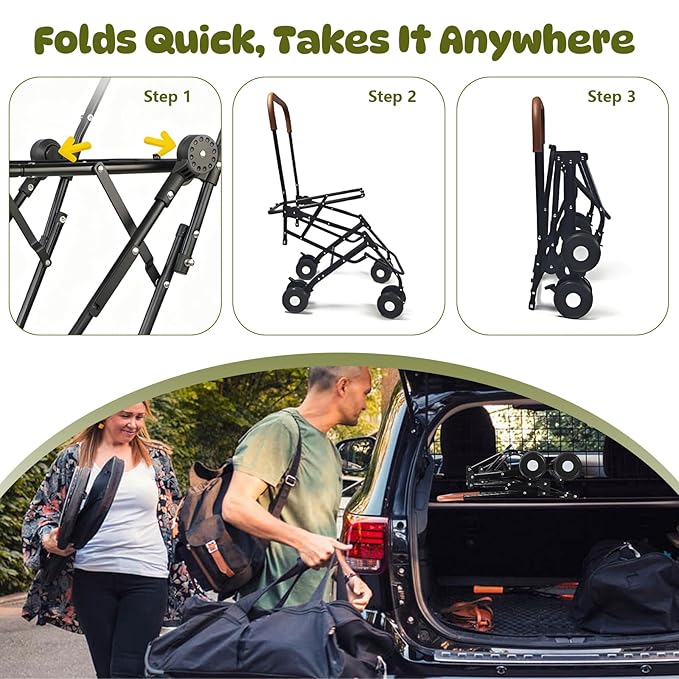 Double Pet Stroller for Dogs and Cats, One-Step Folding Dog Stroller Travel Carriage for Small Medium Dogs Cats, 2 Detachable Carrier Bags, 4 Lockable Wheels (Army Green)