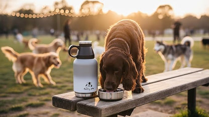 Petty Paw Dog Travel Water Bottle 32 oz Portable Stainless Steel Pet Water Bottle with Detachable Bowl for Dogs Leak Proof for Walking, Hiking, Camping