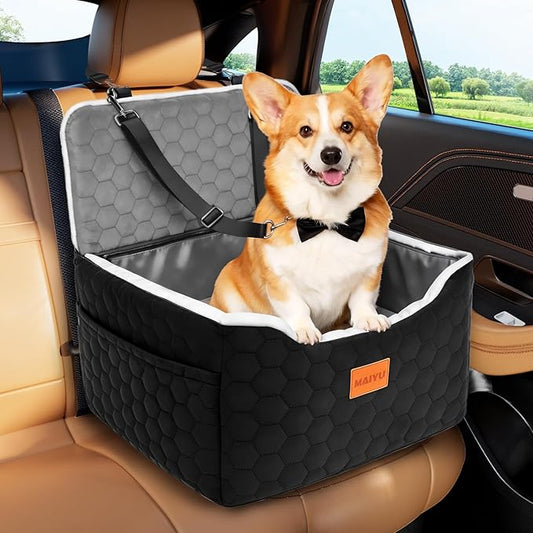 Dog Car Seat for Small Medium Dogs Under 35lbs - Dog Booster Car Seat with Adjustable Straps,Elevated Detachable Washable Pet Travel Cat Bed with Storage Pockets,2 Safety Belts (Grey)