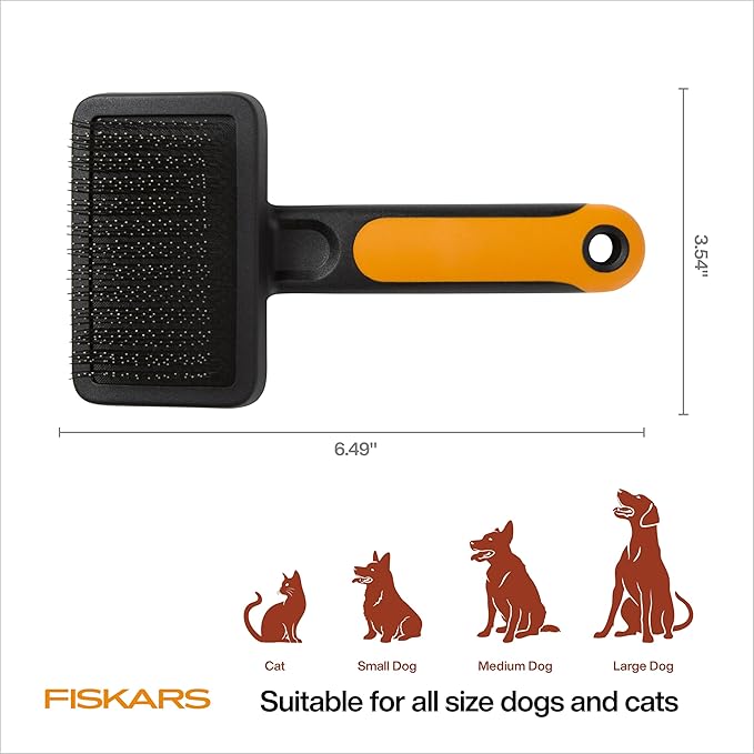 Fiskars Pet, Cat and Dog Brush, Fine Bristles & SoftGrip Handle for Gentle Grooming and Deshedding, Cat and Dog Supplies, Orange/Black