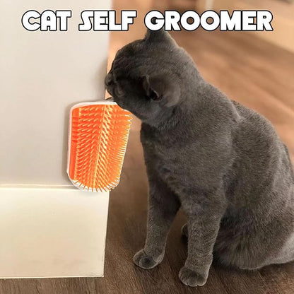 Cat Self Groomer – Wall Corner Grooming Brushes for Cats and Small Pets – Soft Silicone Massage Brush for Shedding Control and Face Rubbing (Orange)