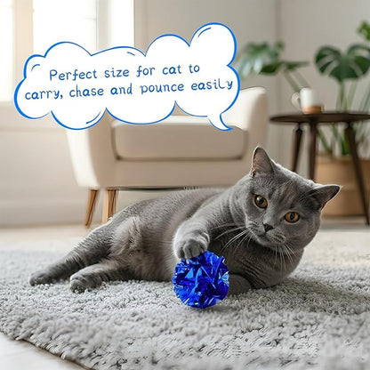 Crinkle Cat Toy Balls, 12Pcs 2.47'' Mylar Balls, Interactive Crinkle Ball, Colorful Paper Ball Chase Training Activity for Cats kitten Assorted Color, Chase Training Activity for Cats (12 Pack)