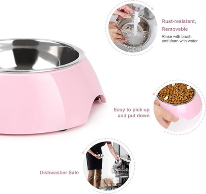 Double Dog Bowls Set – Non-Slip Pet Food & Water Dishes with Resin Stand, Includes Small (1 Cup) & Medium (2 Cups) Bowls – Ideal for Puppies and Cats– Pink