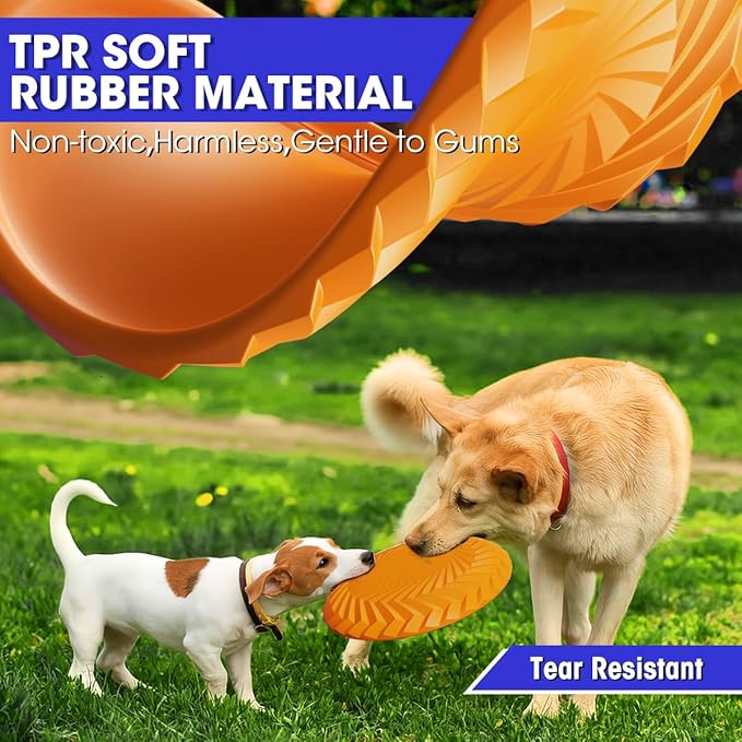 Dog Flying Disc, Dog Flyer Toy 7.2 Inch, Tear Resistant Soft TPR Material, Durable Interactive Outdoor Fetch Toy-Floats in Water, Safe on Teeth for Puppies(4Color)