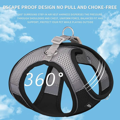 AIITLE Step in Dog Harness and Leash Set - No Pull Escape Proof Vest Harnesses with Soft Mesh and Reflective Bands, Adjustable Pet Outdoor Harnesses for Small and Medium Dogs Black M
