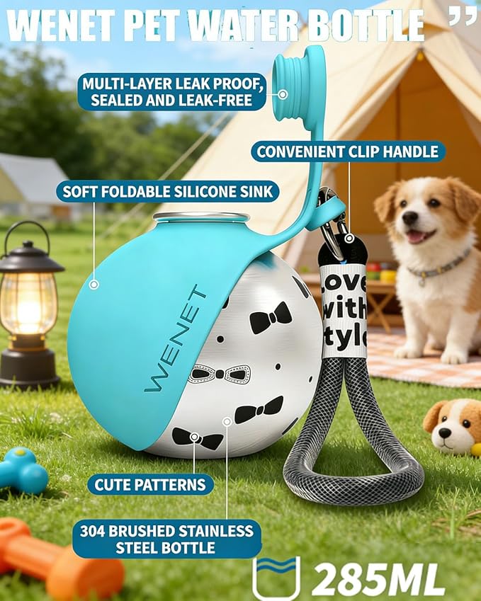 2-in-1 Portable Dog Water Bottle Leak Proof Stainless Steel Foldable Pet Water Bottle with Silicone Bowl Compact Travel Water Dispenser for Dogs One-Hand Operation for Walking Camping Travel (Pink-B)