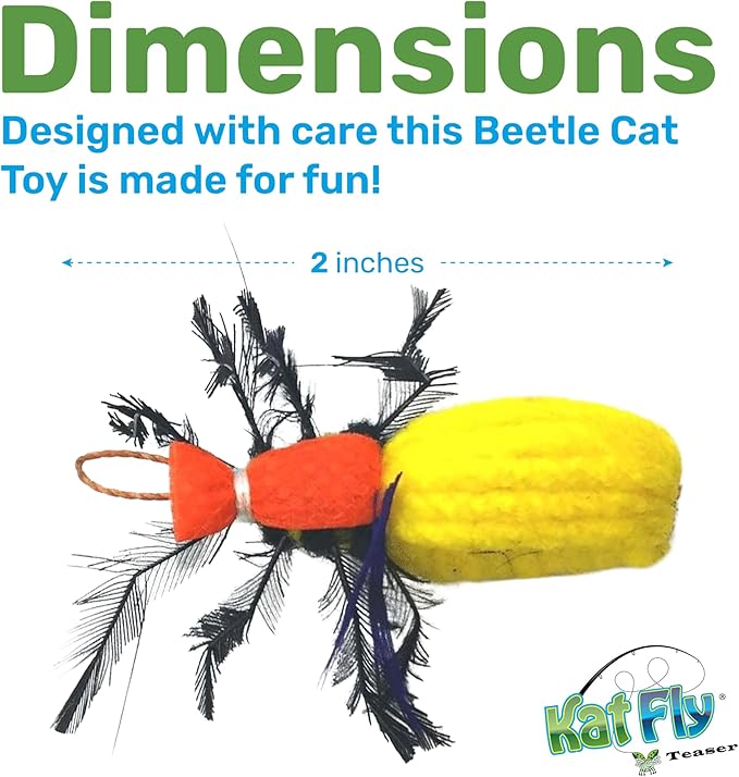 2 Inch Handmade Cat Toy Teaser Wand Refill Beetle - Yellow Natural Material Toys, Hunting Instinct Play, Interactive Exercise Attachment Set for Indoor Cats