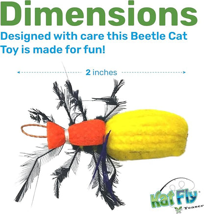 2 Inch Handmade Cat Toy Teaser Wand Refill Beetle - Yellow Natural Material Toys, Hunting Instinct Play, Interactive Exercise Attachment Set for Indoor Cats