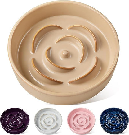 vancasso Slow Feeder Dog Bowl, 1.5 Cups Ceramic Slow Feeder for Medium Breed, Puzzle Maze Dog Food Bowl for Fast Eater, Khaki
