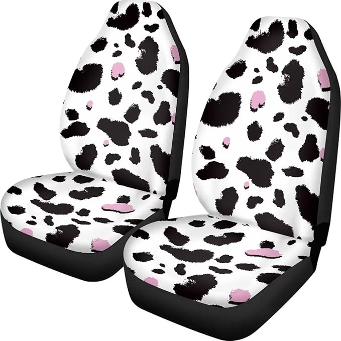 Dreaweet Cow Print Seat Covers for Cars for Women Cute Car Accessories Interior 2 Piece Washable Universal Auto Seat Covers Front Seats Only Easy to Install