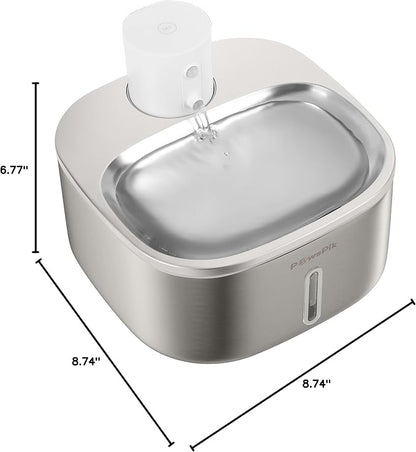 Pawspik Stainless Steel Cat Water Fountain,108 oz/3.2 L Cat Water Dispenser, Battery Operated Dog Fountain,Water Bowl, Automatic Pet Fountain with Motion Sensor, 5000 mAh Battery