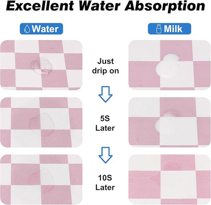 Checkered Dog Food Mat, Absorbent Leak-Proof Pet Feeding Mat, Quick Dry Cat Food Mat for Messy Drinkers 12" x 20" Pink