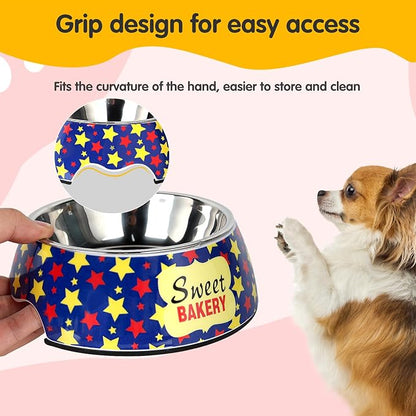 Pet Cats Dogs 2 in 1 Food Water Bowls - Non Slip Skid Proof Heavy Duty Pet Cats Dog Food Water Bowls for Feeding Drinking Small Medium Large Dogs Cats Puppies-Cartoon Stars-M