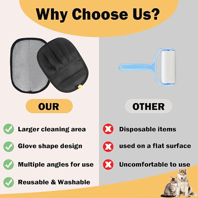 2Pcs Pet Hair Removal Glove with Electrostatic Technology, Pet Hair Gloves for Dogs and Cats, Washable Pet Hair Remover Tool for Sofas, Carpets, Car Seats and Bedding