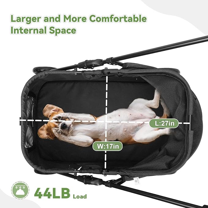 20% Larger Capacity, Wedyvko Dog Stroller for Medium/Small Pets w/Dog Poop Bags & Dispenser, Storage Pouch, Zipperless, Entry in/Out Easy (Black)