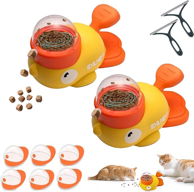 Duckie Cat Feeder, Duck Cat Treat Dispenser, Duck Shape Slow Feeder for Fast Eaters Eenrichment Toys, Reduces Bloating Anti Gulpings, Keeps Indoor Cats Busy—Less Boredom, Less Mischief (A-2)