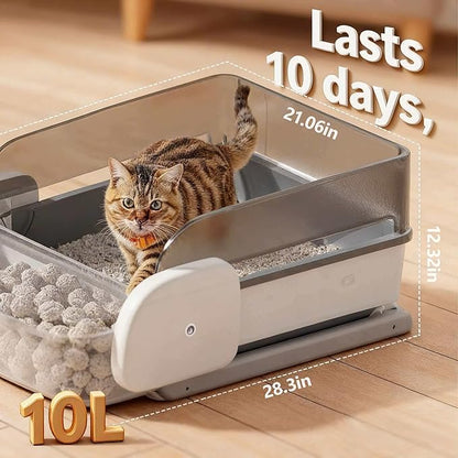 Automatic Litter Box Self Cleaning Odor Control for Cats 3LB to 50LB Large Capacity APP Control Safety Sensor Multi-Cat Use，Accessible Electric，Low-Entry Electric Litter Box