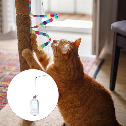 2 Pcs Interactive Cat Rainbow Wand Toys, Cat Teaser Wand and String Toy Colorful Ribbon Strong and Sturdy Pole with Small Bells for Indoor Cats and Kittens to Play Chase Exercise for Fun