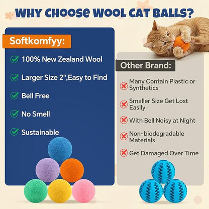Wool Cat Balls 6 Pack, 100% New Zealand Handmade Wool Felt Cat Toys Balls 2 Inches, Kitten Toys Cats for Indoor Play & Exercise (6 Pack,Multicolor)