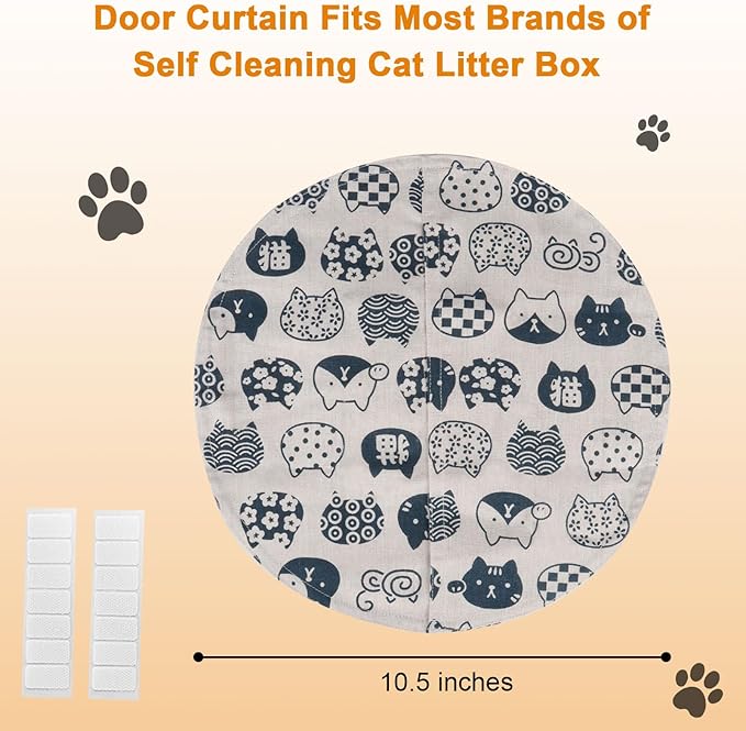 Cat Litter Box Curtain, Washable Litter Box Door Cover, Litter Box Curtain for Enclosed Self-Cleaning Boxs -White Round 10.5" D（Curtain Only）