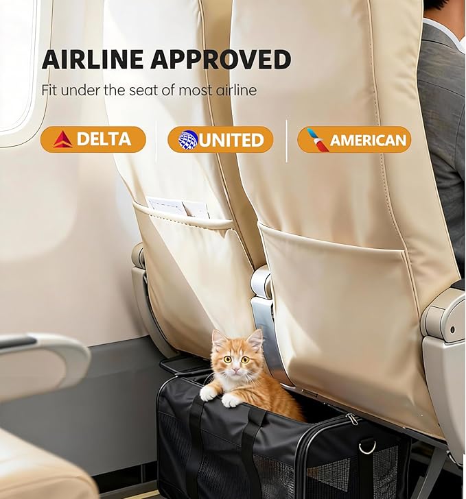Simple Deluxe Airline-Approved Cat Carrier, 17" x 12" x 12", Soft-Sided Pet Carrier for Cats, Small Dogs, Kittens & Puppies up to 17 lbs, Durable & Collapsible Travel Carrier, Black
