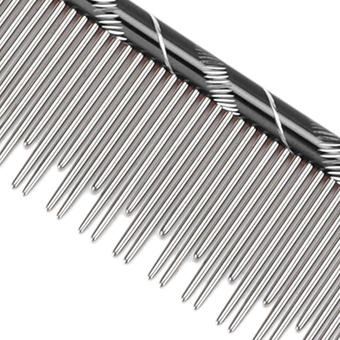 Pet Hair Removal Comb Reusable Comfortable Stainless Steel Comb for Cat Grooming Pet Hair Removal Comb Stainless Steel Pet Comb Open Knot Comb Grooming Comb (Black)