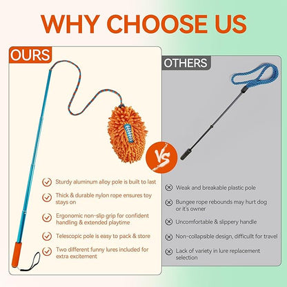 ALL FOR PAWS Interactive Flirt Pole Toy for Dogs Training & Exercise – Durable Teaser Wand with Luring Rope, Tug of War Chase Toy for Small to Medium Dogs