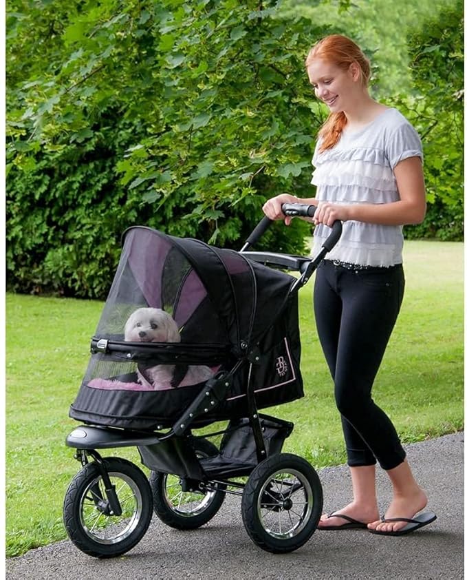 Pet Gear No-Zip NV Pet Stroller for Cats/Dogs, Zipperless Entry, Easy One-Hand Fold, Gel-Filled Tires, Plush Pad + Weather Cover Included, New Rose