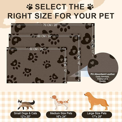 BLESWIN Pet Feeding Mats 17"x28", Water Absorbing Mat for Dog Bowl, Dog Dish Mats for Floors Waterproof, Non Slip Mat for Dogs, Pet Placemats for Food and Water, Cat Mat for Food and Water, Brown