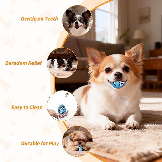 Squeaky Dog Toys for Puppy Small Dogs, 6 Pack Soft Latex Rubber Dog Chew Toy with Squeaker, Smile Face Dog Squeaky Balls for Interactive Play & Training