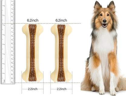 Dog Chew Toys for Aggressive Chewers, 2 Pack Beef Flavor Tough Dog Bones for Large/Medium Breed Dogs, Nylon Dog Toys for Teething and Training