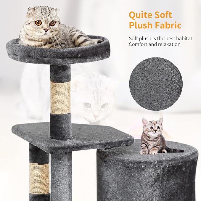BestPet | 36" Cat Tree Tower | Light Gray | Sturdy Multi-Level Cat Tree with Plush Condo, Cozy Perch, Sisal Scratching Posts, Hanging Toy and Stable Frame | Easy Assembly | for Kittens & Adult Cats