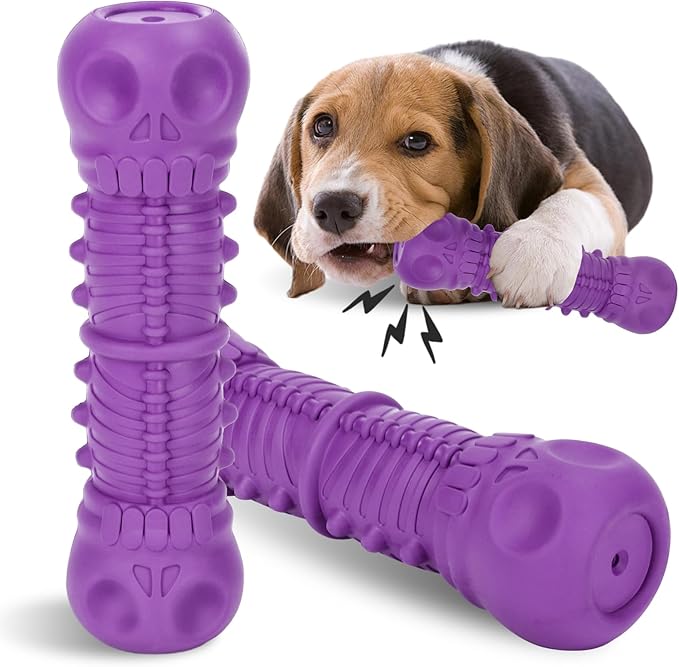 Tough Dog Toys for Aggressive Chewers, Indestructible Dog Chewers for Medium & Large Breeds, Squeaky Rubber Chew Toys to Keep Them Busy, Reduce Boredom, Teeth Cleaning, Milk Flavor (Skull)