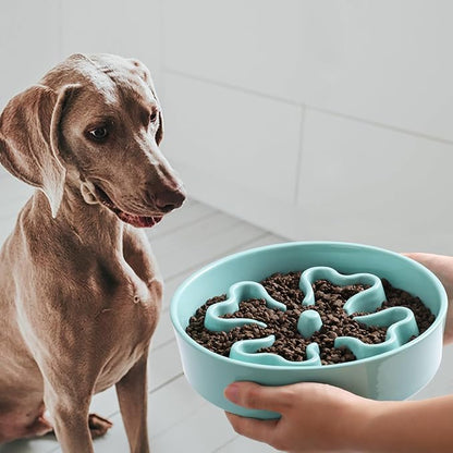 Slow Feeder,Ceramic-Slow Feeder Dog Bowls Medium Breed,Puzzle Food Bowl Maze,2.5 Cups Slow Feed Dog Bowl for Medium Dogs,Turquoise