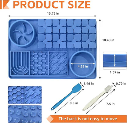 Lick Mat for Dogs Includes Brush and Scraper, Snuffle Mat Silicone Anti-chocking Pet Dish, Non-Slip Dog Licking Bowl Interactive Entertainment Puzzle Toy Blue