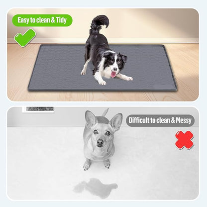 Pee Pad Holder for Dogs, 34" x 22" Silicone Pee Tray Mat Leak-Proof, High Edge, No Spill Pet Pad Holder for Puppy, Cat, Rabbit, Training Pads for Floor Protection, No Pee Pads (Grey)
