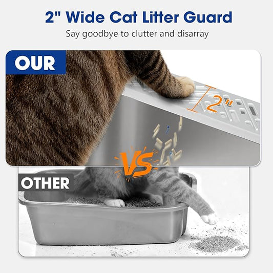 Stainless Steel Litter Box, 2 Pack XL Metal Cat Litter Boxes with Lid High Sided Enclosed for Big Cat and Multiple Cats, Anti-Urine Leakage | Non-Stick Bottom & Includes Scoop