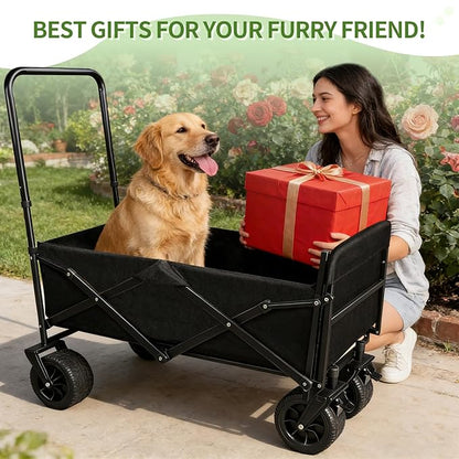 Dog Stroller for Large Dogs,Pet Stroller for Medium Dogs Up to 150lbs,Folding Dog Wagon Cart,Heavy Duty All-Terrain with Adjustable Handle,Storage Organizer,Waterproof Oxford Fiber,Black