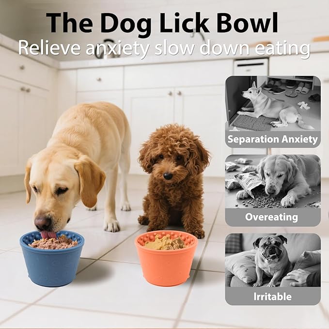 Dog Slow Feeder Lick Bowl - Non-Slip Licking Treat Dispenser for Small Medium Large Dogs, Promotes Anxiety Relief & Prevents Choking, Easy to Clean Feeding Bowl (Light Orange, S)