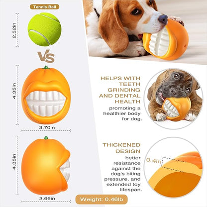 Large Size Orange Squeaky Dog Toy for Medium/Large Dogs Breed Aggressive Chewers Durable Bouncy Squeak Ball