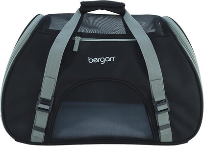 Coastal Pet Bergan Comfort Carrier - Breathable Travel Carrier for Dogs & Cats - Black & Grey, 19" x 10" x 13"