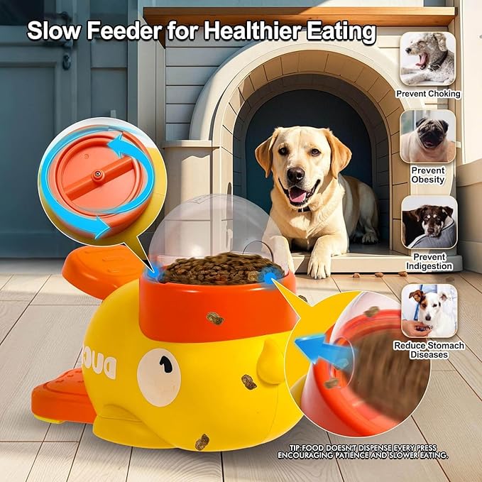 Rubber Duck Treat Dispenser, Rubber Duck Treat Toy for Dogs, Ducks Cat Treat Dispenser, 2-in-1 Dog Interactive Slow Feeder & Puzzle Toy for Dogs (Yellow)