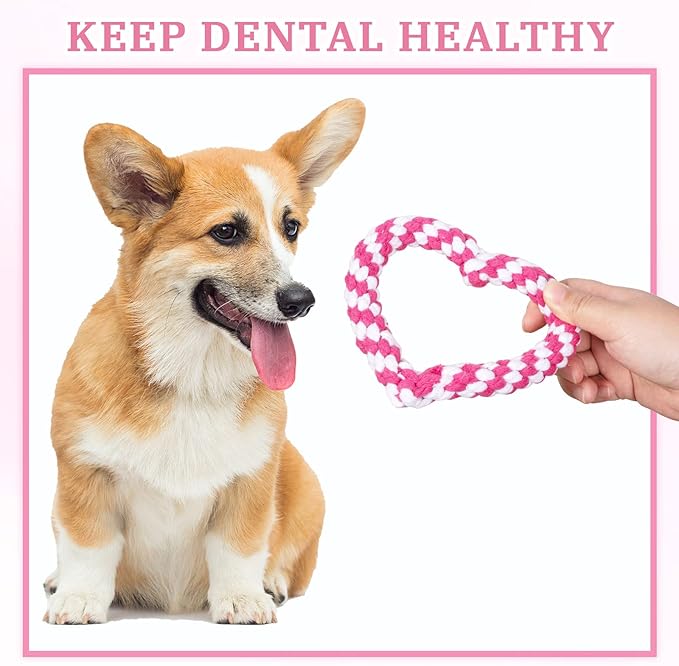 Whaline 3 Pieces Heart Dog Chew Toys Heart Shaped Dog Rope Red Pink Pet Chew Rope Puppy Throwing Toy for Valentine's Day Small Medium Pet Teaching Teeth Cleaning Chewing Supplies