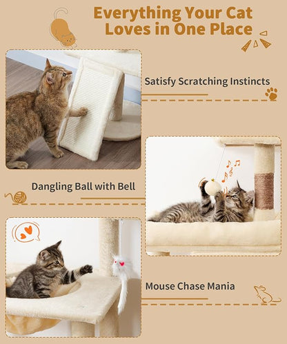 68 Inches Heavy Duty Cat Tree for Indoor Cat, Big Cat Tower with Sisal Scratching Posts and Top Perch, Large Platform for Adult Cats, PMT02BW, Beige