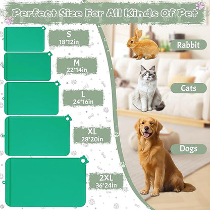 Silicone Dog Food and Water Mat - Pet Feeding Mats with Waterproof Design, Raised Edges and Hooks, Placemats for Cats and Dogs