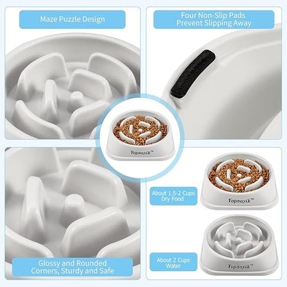 Slow Feeder Dog Bowls for Healthy Eating, Non-Slip and Anti-Choking Design, Reduces Bloating & Overeating for Medium Dogs and Cats, Easy to Clean